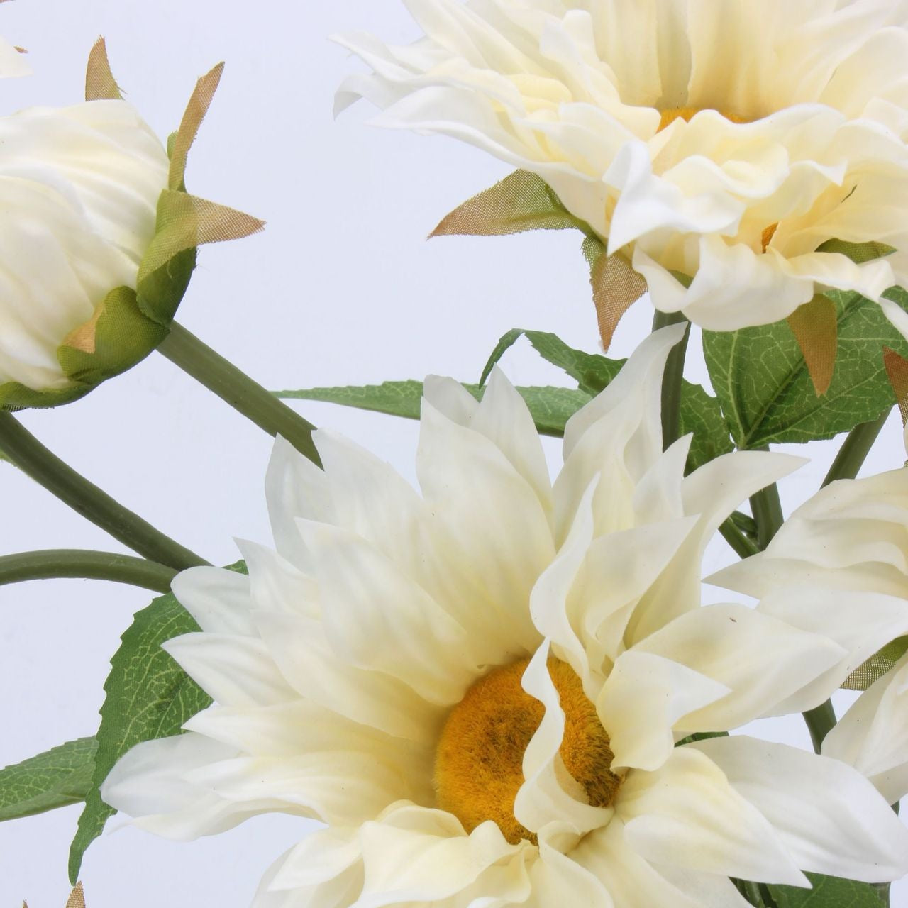 Real Touch Cream White Sunflower Dahlia Stem — 2 Blooms