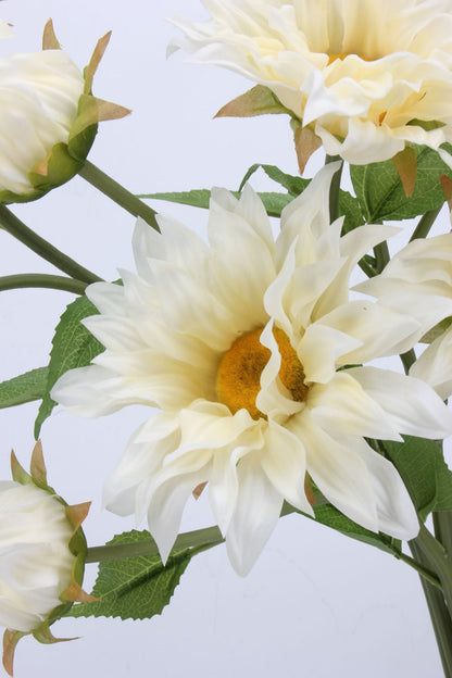 Real Touch Cream White Sunflower Dahlia & Ceramic Jug Vase Set — 3 Stems