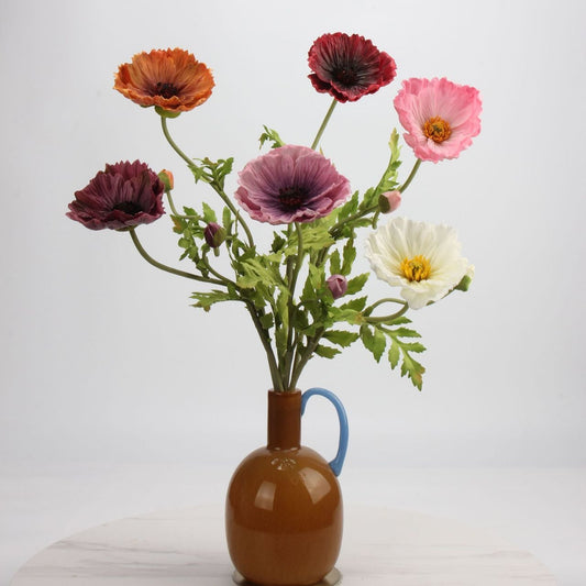Real Touch Mixed Poppy Stem & Vase Set — 6 Stems