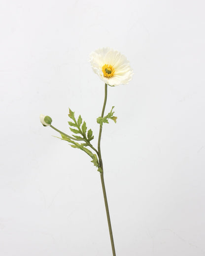 Real Touch Cream White Poppy Stem — 2 Blooms
