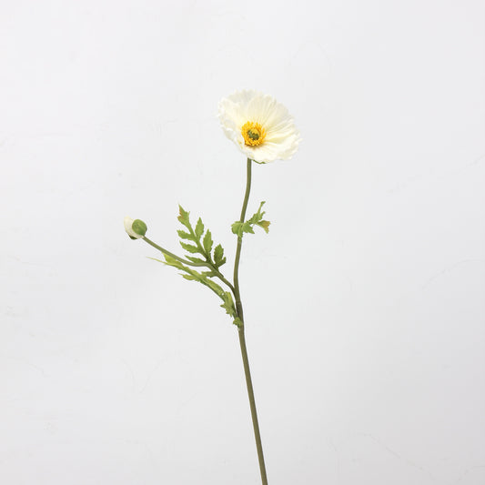 Real Touch Cream White Poppy Stem — 2 Blooms