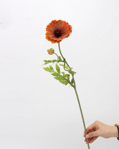 Real Touch Terracotta Orange Poppy Stem — 2 Blooms
