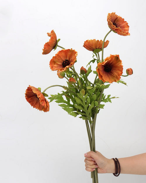 Real Touch Terracotta Orange Poppy Stem — 2 Blooms