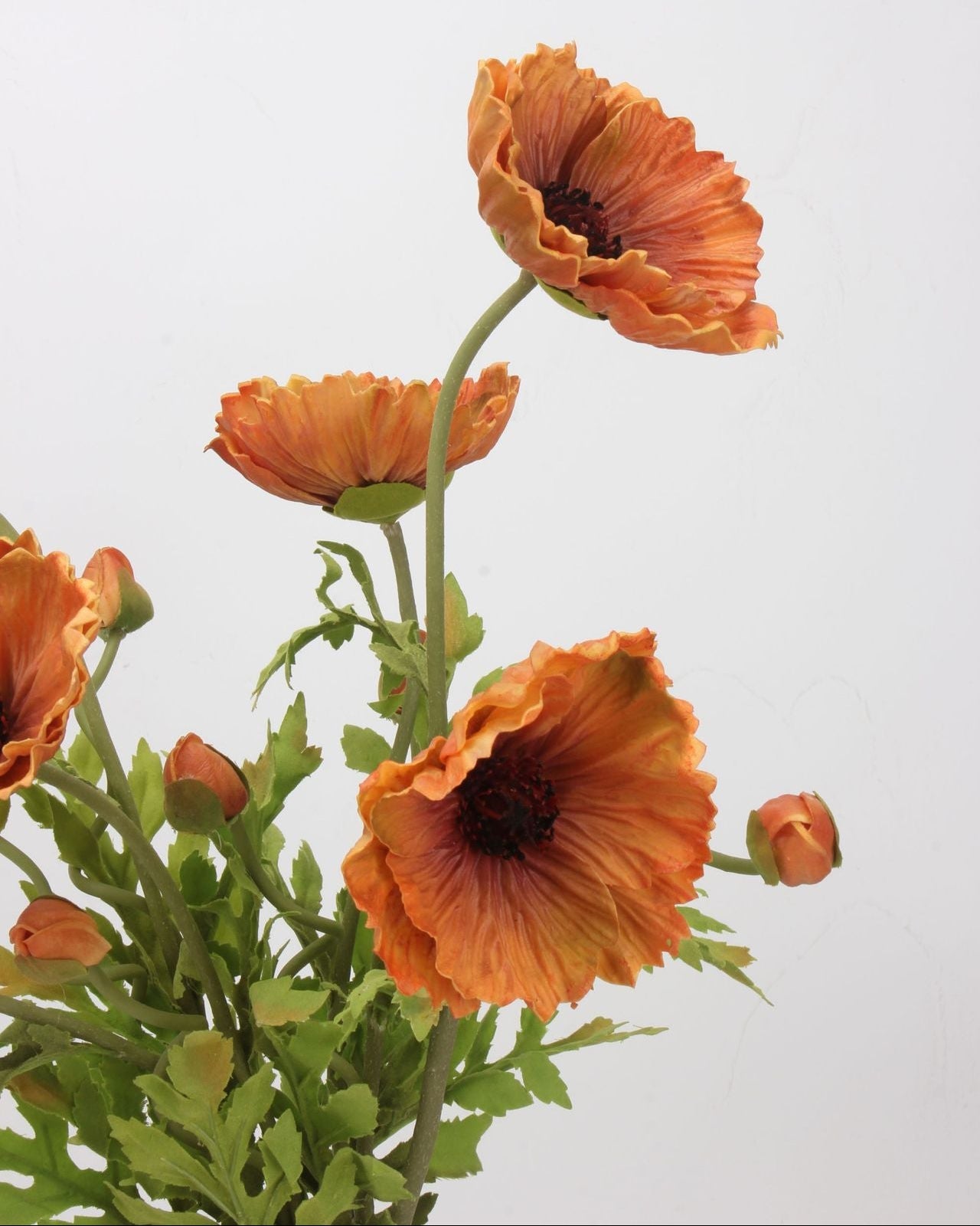 Real Touch Terracotta Orange Poppy Stem — 2 Blooms