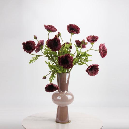 Real Touch Dark Plum Poppy Stem — 2 Blooms