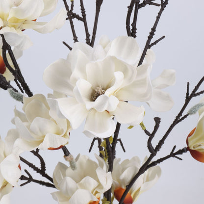 Real Touch Pure White Magnolia Branch Stem — 6 Blooms