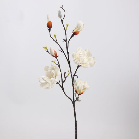 Real Touch Pure White Magnolia Branch Stem — 6 Blooms