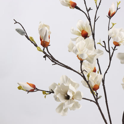 Real Touch Pure White Magnolia Branch Stem — 6 Blooms