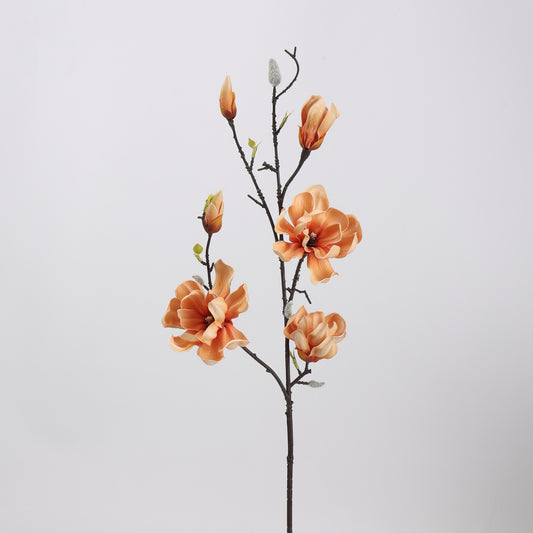 Real Touch Terracotta Apricot Magnolia Branch Stem — 6 Blooms