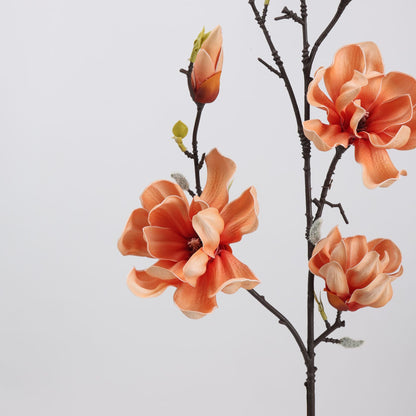 Real Touch Terracotta Apricot Magnolia Branch Stem — 6 Blooms