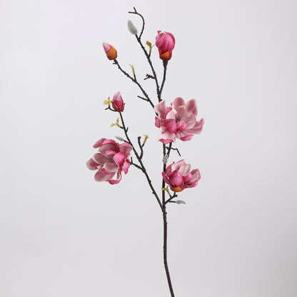 Real Touch Deep Rose Magnolia Branch Stem — 6 Blooms-38.6"