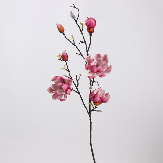 Real Touch Deep Rose Magnolia Branch Stem — 6 Blooms-38.6"