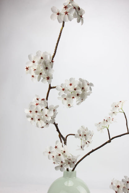 Faux White Cherry Blossom Branch Stem