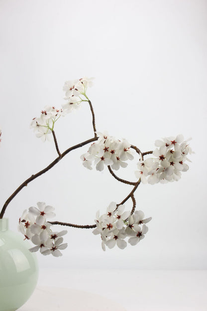 Faux White Cherry Blossom Branch Stem