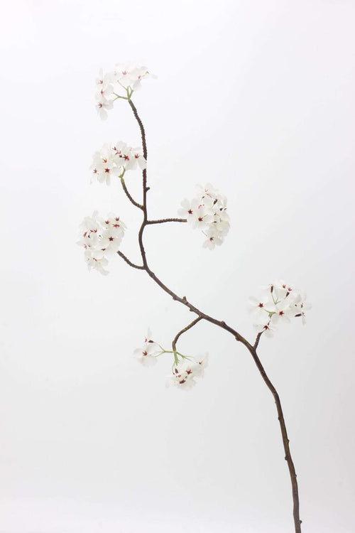 Faux White Cherry Blossom Branch Stem