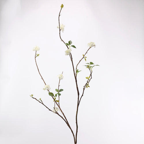 Faux White Snowball Viburnum Branch Stem 51"