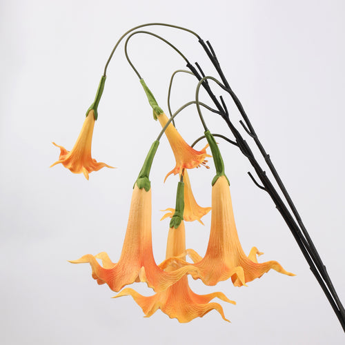 Faux Orange Angel's Trumpet Stem 35" | 2 Blooms