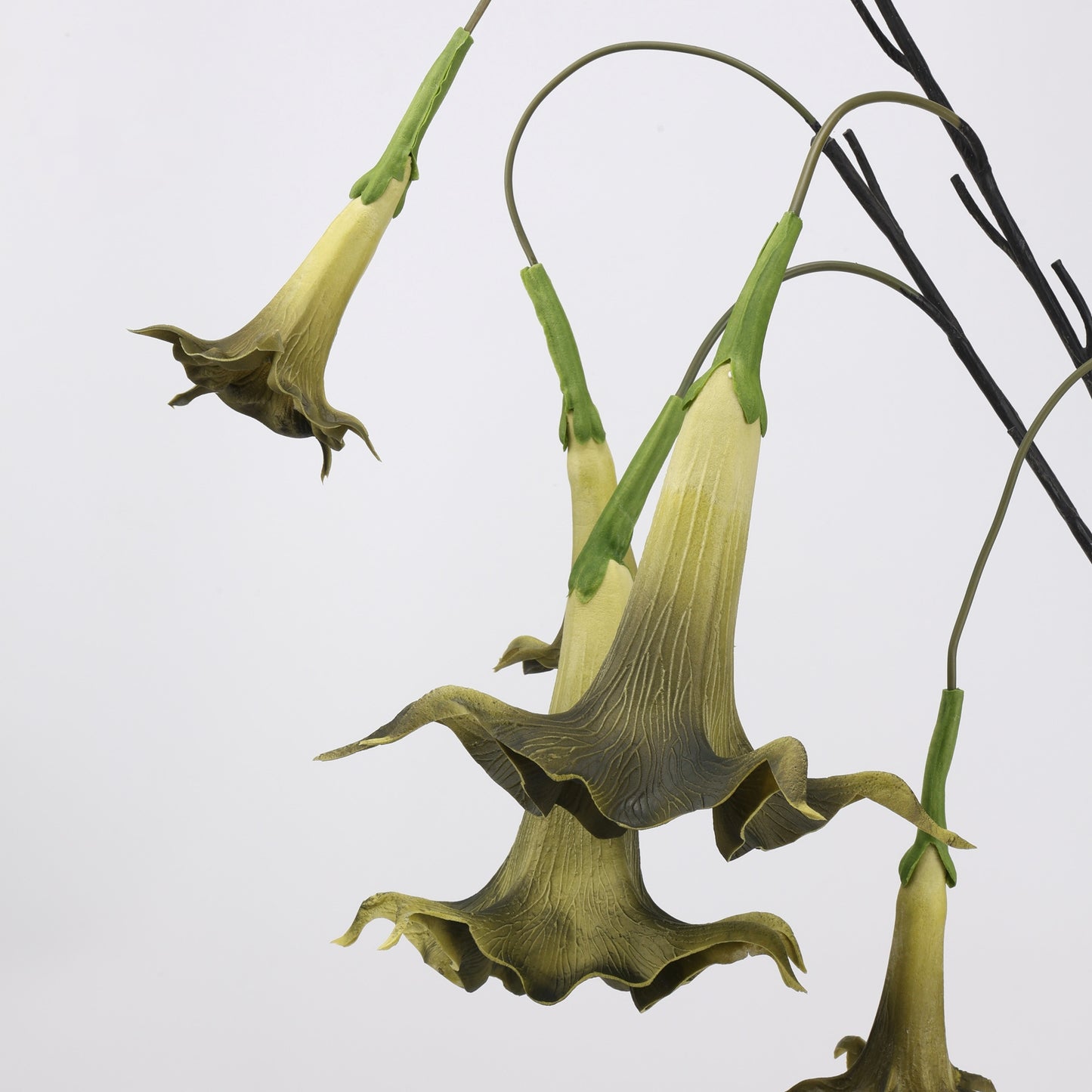 Faux Olive Green Angel's Trumpet Stem 35" | 2 Blooms