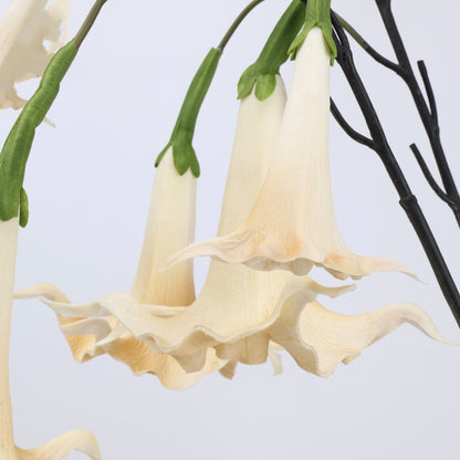 Faux Ivory White Angel's Trumpet Stem 35" | 2 Blooms