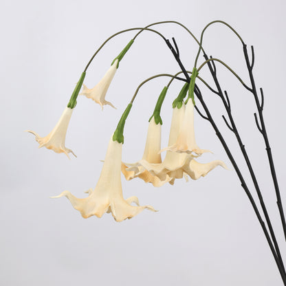 Faux Ivory White Angel's Trumpet Stem 35" | 2 Blooms