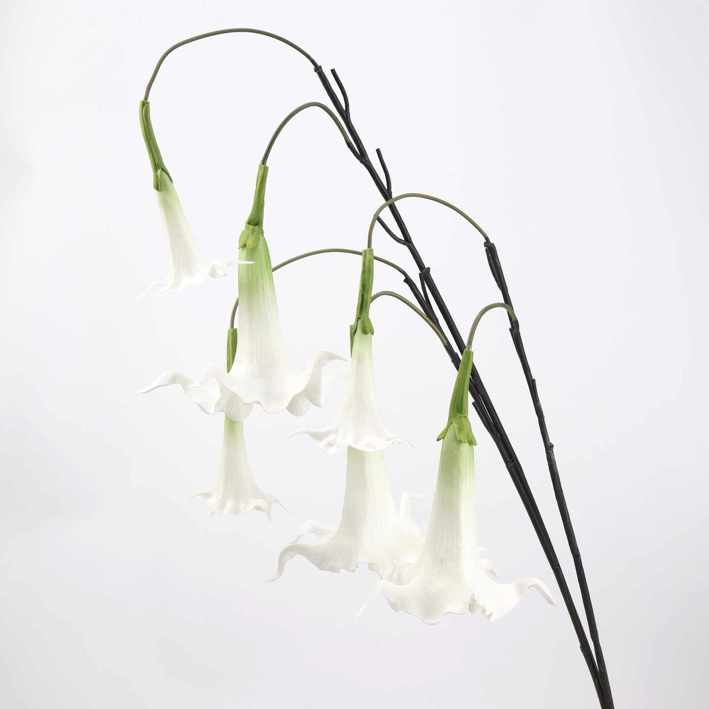 Faux White & Green Angel's Trumpet Stem 35" | 2 Blooms
