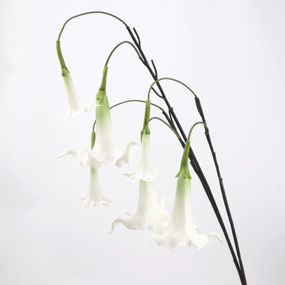 Faux White & Green Angel's Trumpet Stem 35" | 2 Blooms