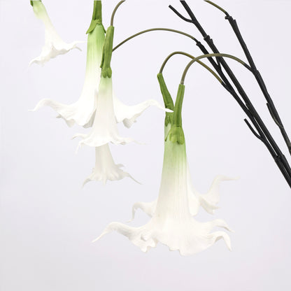 Faux White & Green Angel's Trumpet Stem 35" | 2 Blooms
