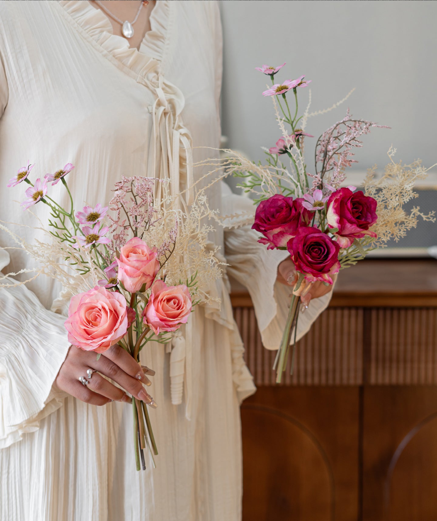 Faux Rose & Wildflower Bouquet 14.6" – Artificial Flowers | Panthère Rose