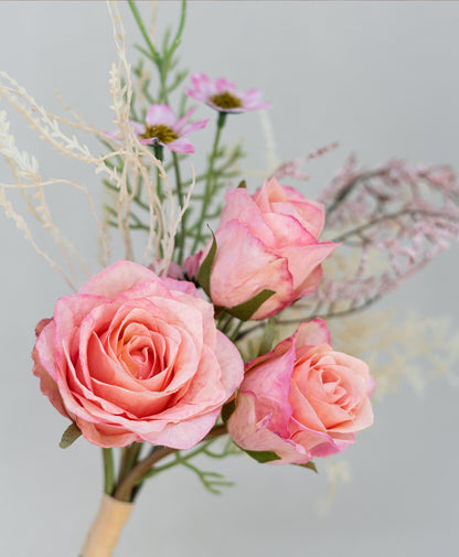Faux Rose & Wildflower Bouquet 14.6" – Artificial Flowers | Panthère Rose