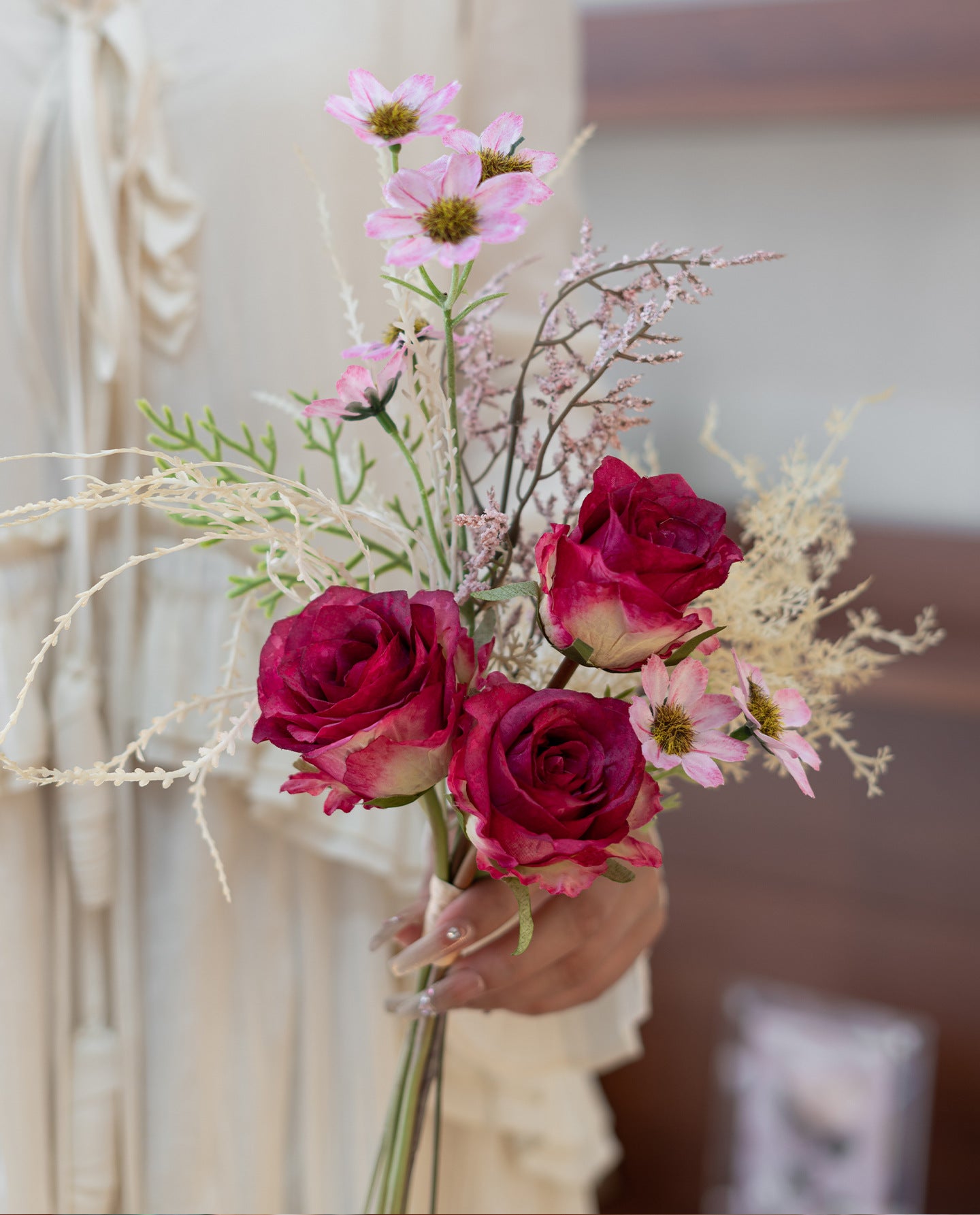 Faux Rose & Wildflower Bouquet 14.6" – Artificial Flowers | Panthère Rose