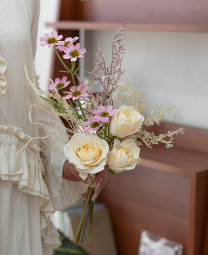 Faux Rose & Wildflower Bouquet 14.6" – Artificial Flowers | Panthère Rose
