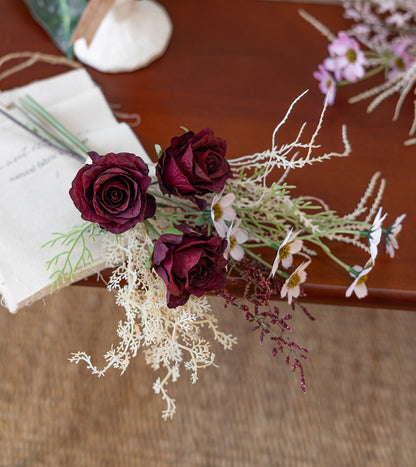 Faux Rose & Wildflower Bouquet 14.6" – Artificial Flowers | Panthère Rose