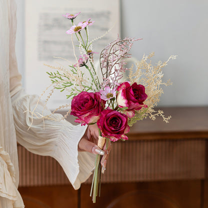Faux Rose & Wildflower Bouquet 14.6" – Artificial Flowers | Panthère Rose