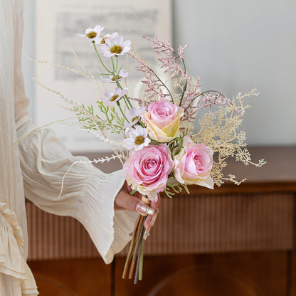 Faux Rose & Wildflower Bouquet 14.6" – Artificial Flowers | Panthère Rose