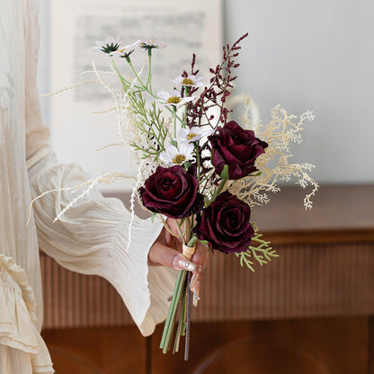 Faux Rose & Wildflower Bouquet 14.6" – Artificial Flowers | Panthère Rose