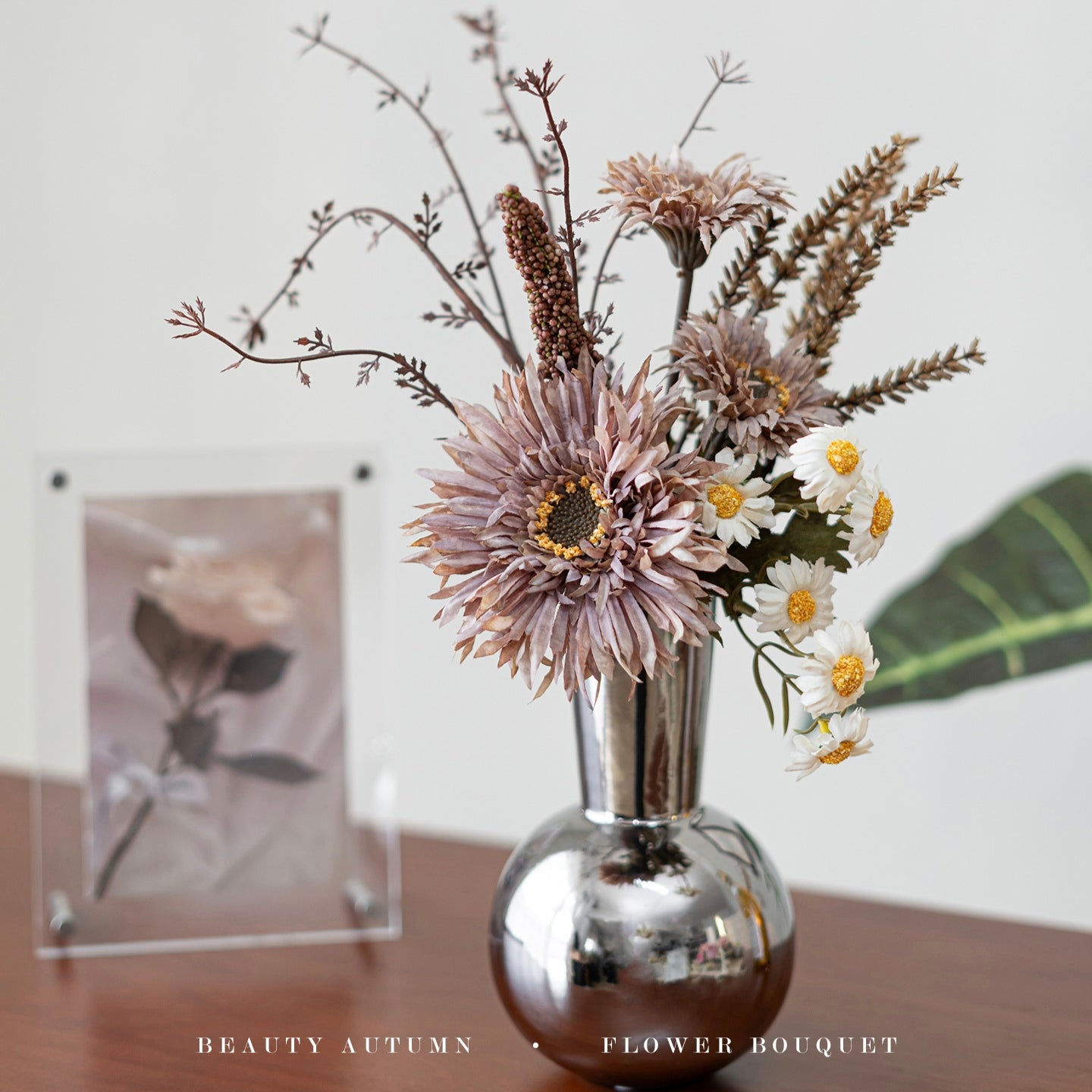 Faux Autumn Gerbera & Wildflower Bouquet 13.8" – Silk Artificial Flowers | Panthère Rose