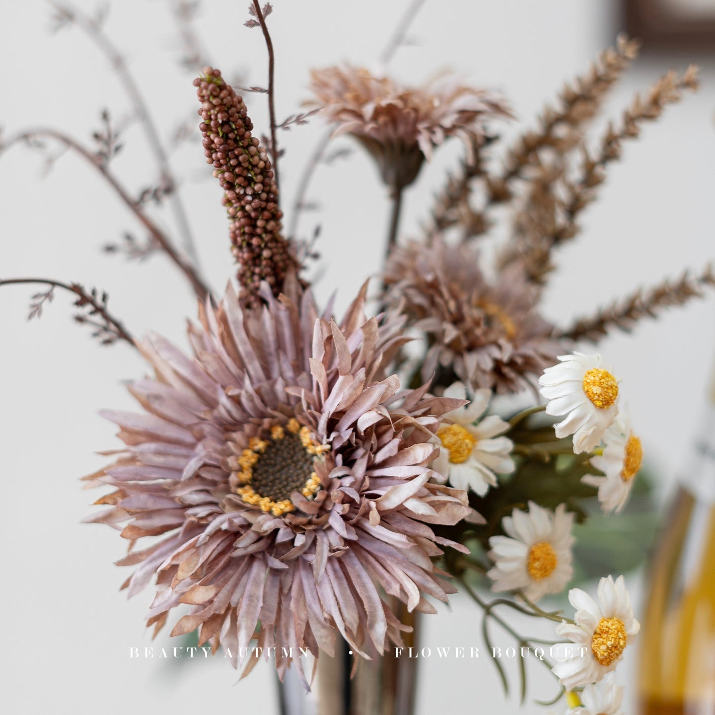 Faux Autumn Gerbera & Wildflower Bouquet 13.8" – Silk Artificial Flowers | Panthère Rose