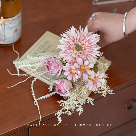 Faux Gerbera & Rose Lace Bouquet 13.8" – Silk Artificial Flowers | Panthère Rose
