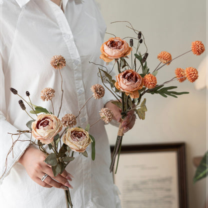 Faux Austin Rose & Globe Dahlia Bouquet 16.9" – Silk Artificial Flowers | Panthère Rose