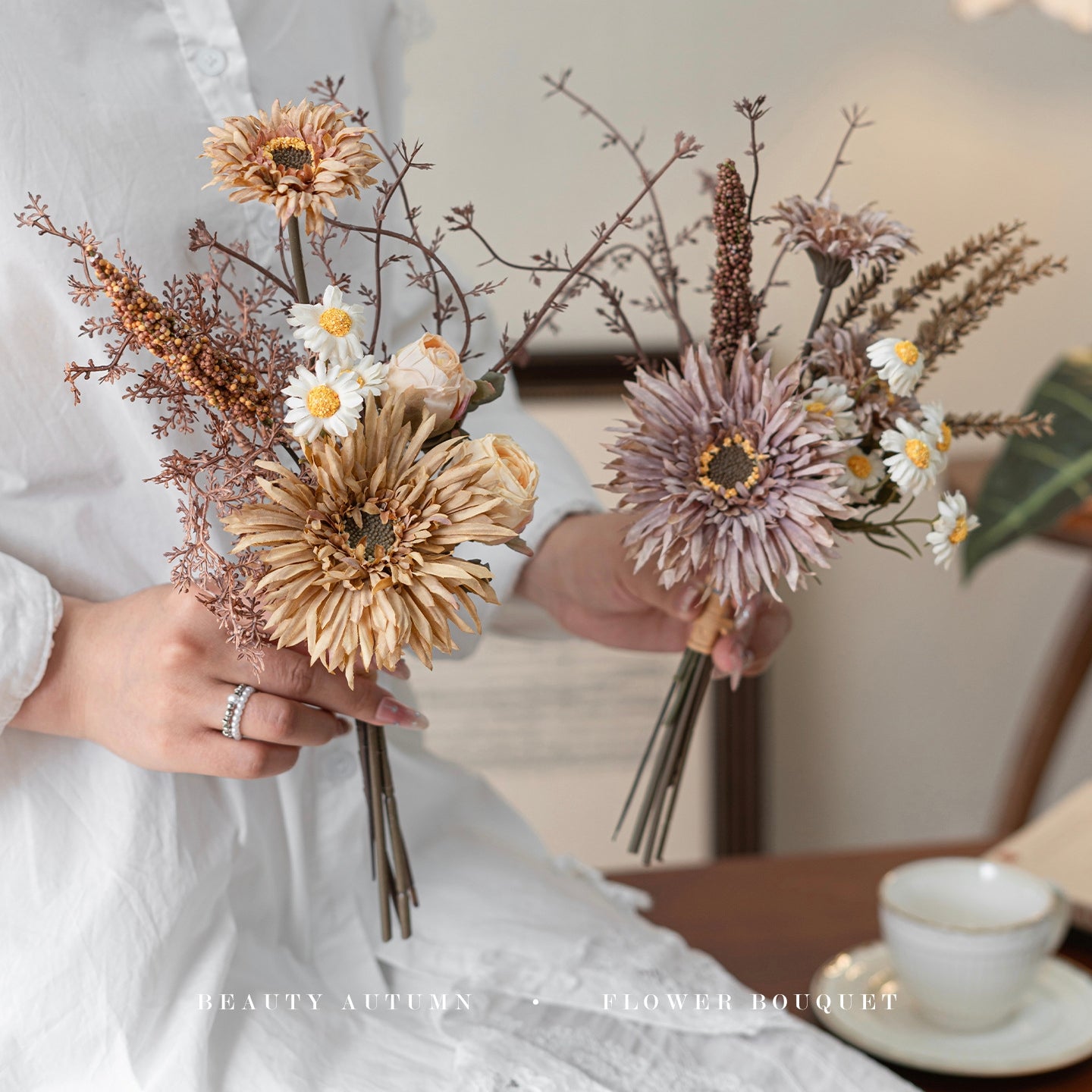 Faux Autumn Gerbera & Wildflower Bouquet 13.8" – Silk Artificial Flowers | Panthère Rose