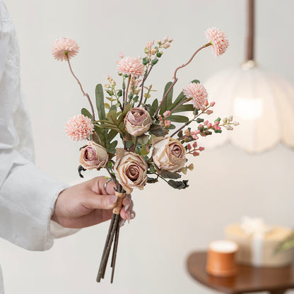 Faux Antique Rose & Globe Dahlia Bouquet 15.7" – Silk Artificial Flowers | Panthère Rose