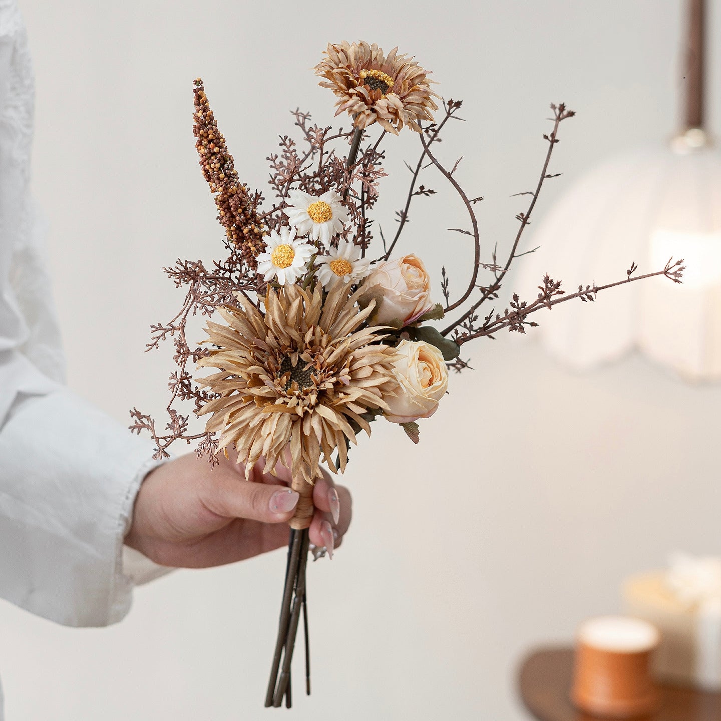 Faux Autumn Gerbera & Wildflower Bouquet 13.8" – Silk Artificial Flowers | Panthère Rose