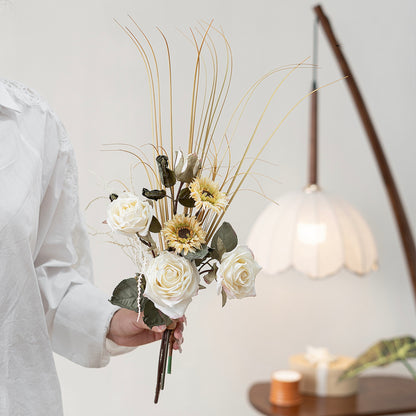 Faux White Rose & Sunflower Autumn Bouquet 23.6" – Silk Artificial Flowers | Panthère Rose