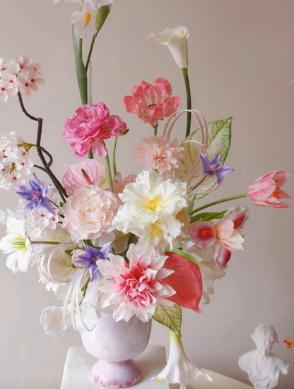 Blush garden faux flower bouquet - full arrangement with classical decor