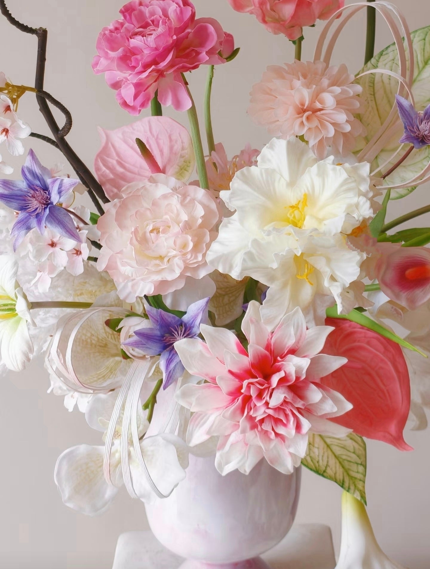 Blush garden faux flower bouquet - close up bloom detail