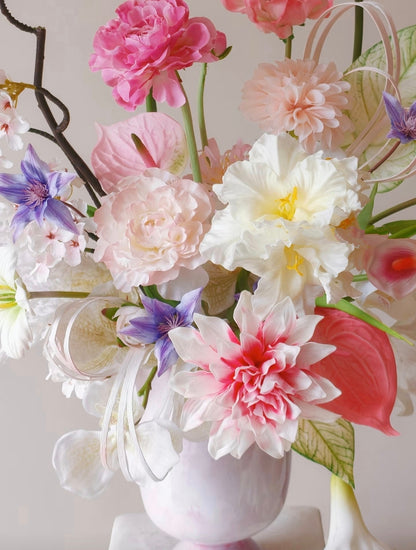Blush garden faux flower bouquet - close up bloom detail