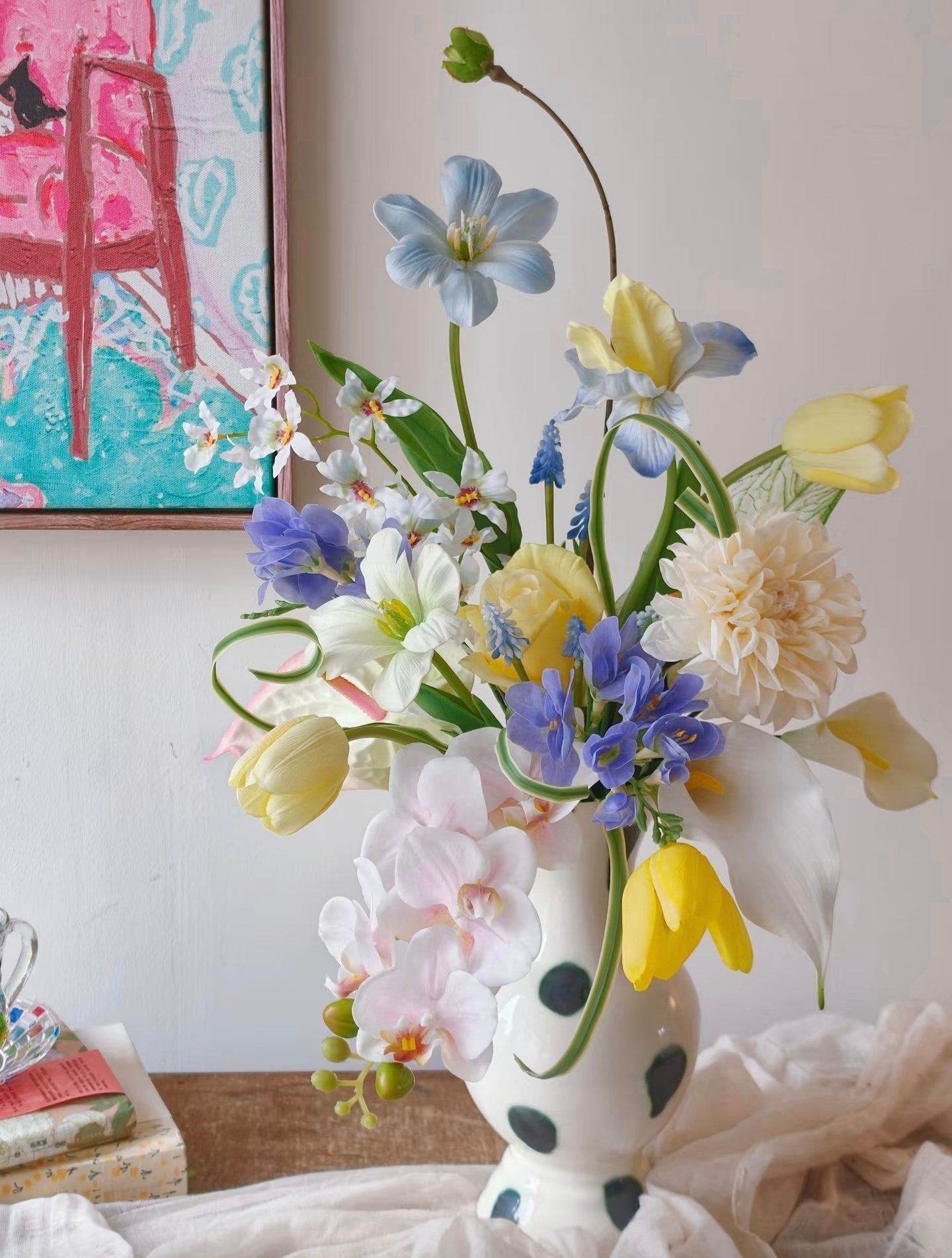 The Painter's Garden bouquet - warm evening light, side angle