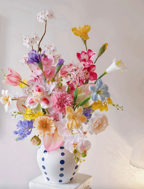 The Grand Garden bouquet with art print backdrop - warm afternoon light