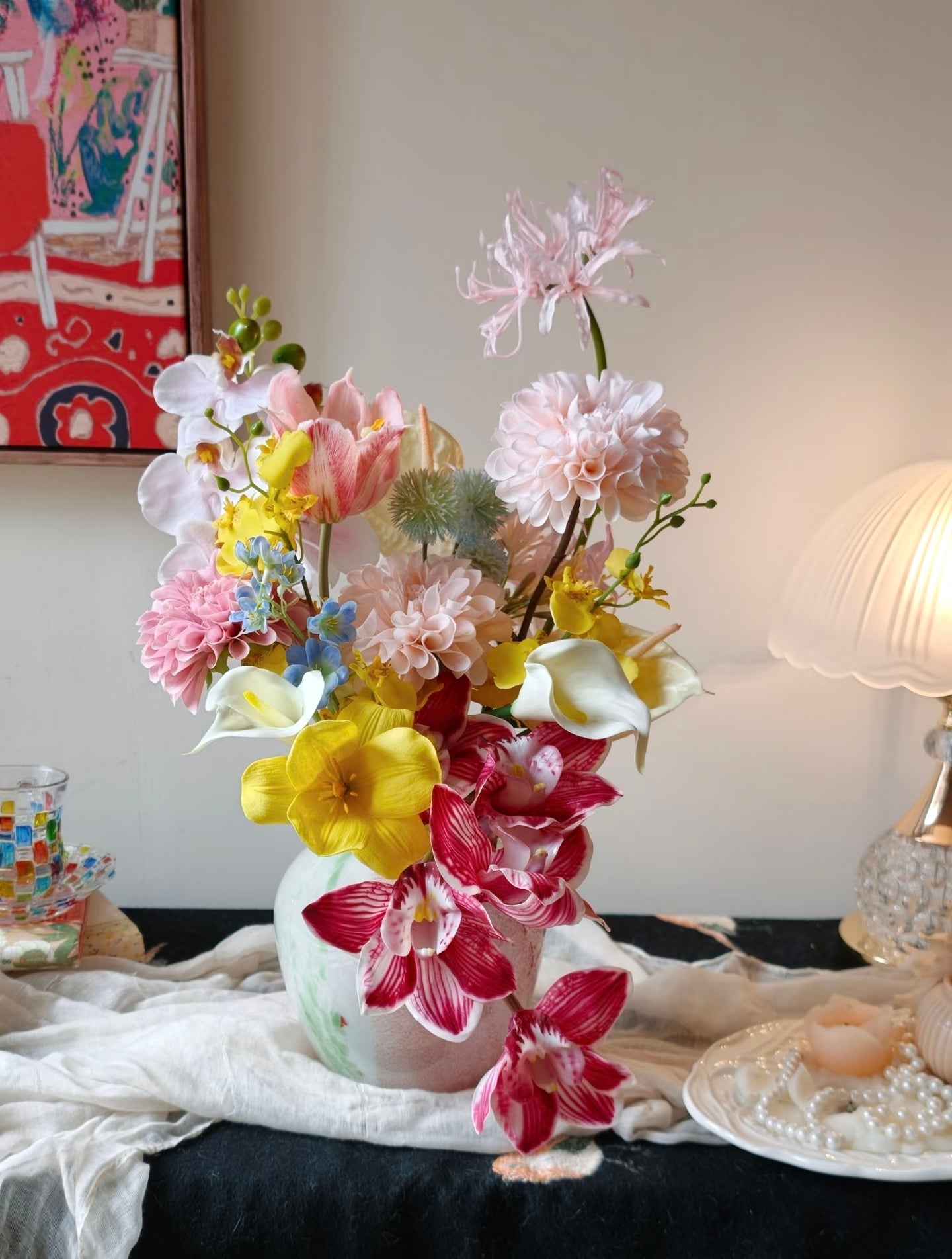 Wild & Wonderful bouquet in dusty rose mushroom glass vase - standalone vase product shot