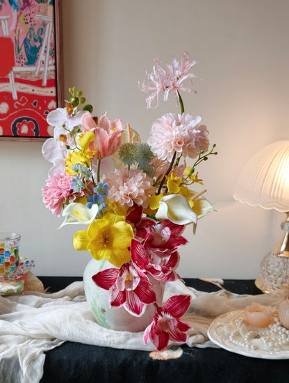 Wild & Wonderful bouquet in dusty rose mushroom glass vase - standalone vase product shot